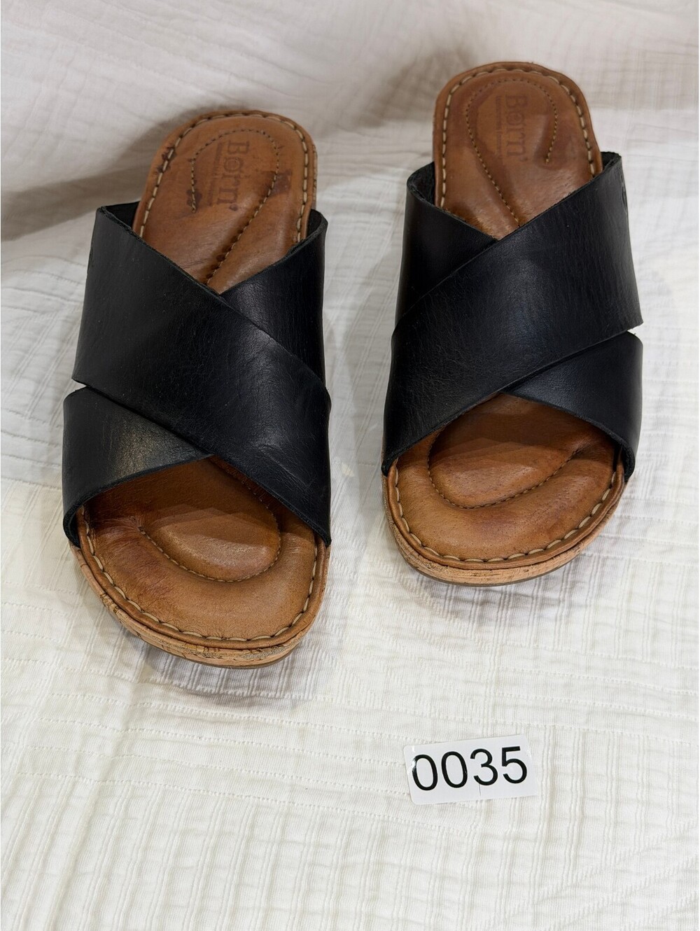 b.o.c Black cross strap cork wedge slide sandals